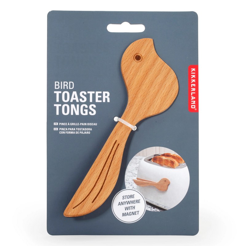 Kikkerland Bird Wooden Toaster Tongs CU348 package