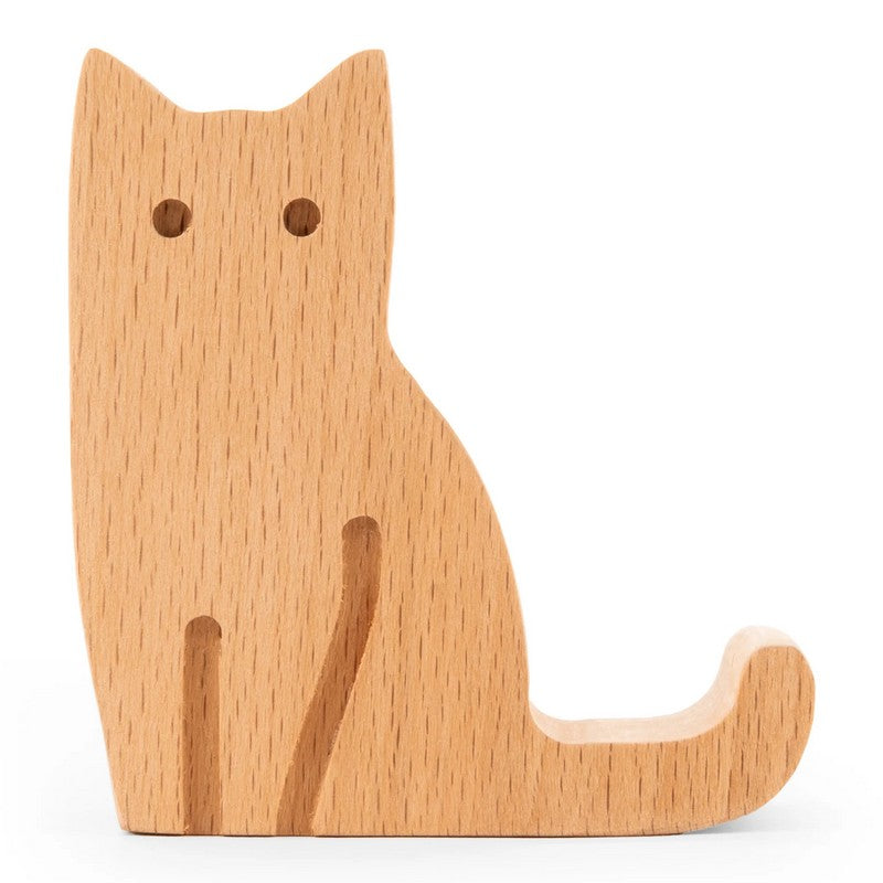 Kikkerland Cat Beechwood Phone Stand US242 main