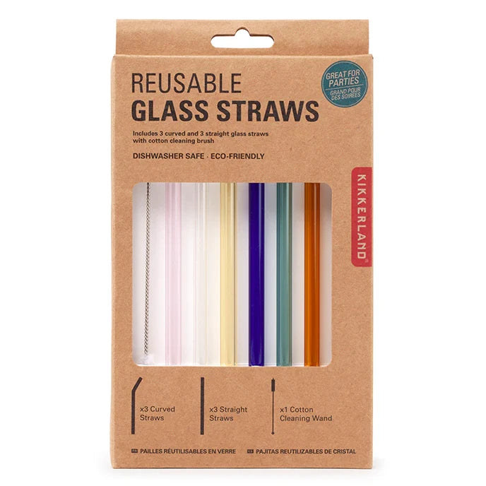 Kikkerland Coloured Reusable Glass Straws Set of 6 CU279 front