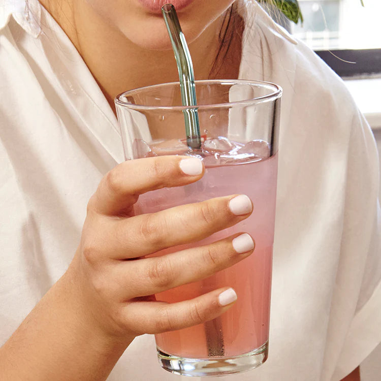 Kikkerland Coloured Reusable Glass Straws Set of 6 CU279 in use