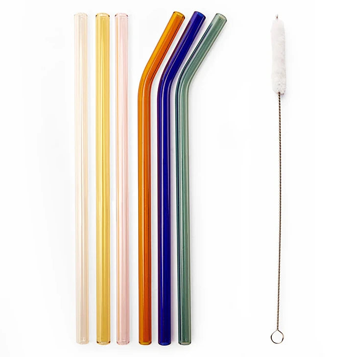 Kikkerland Coloured Reusable Glass Straws Set of 6 CU279 main