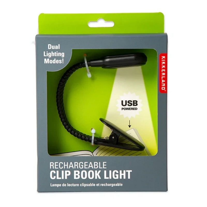 Kikkerland Rechargeable Clip Book Light Black BL13-BK packaging