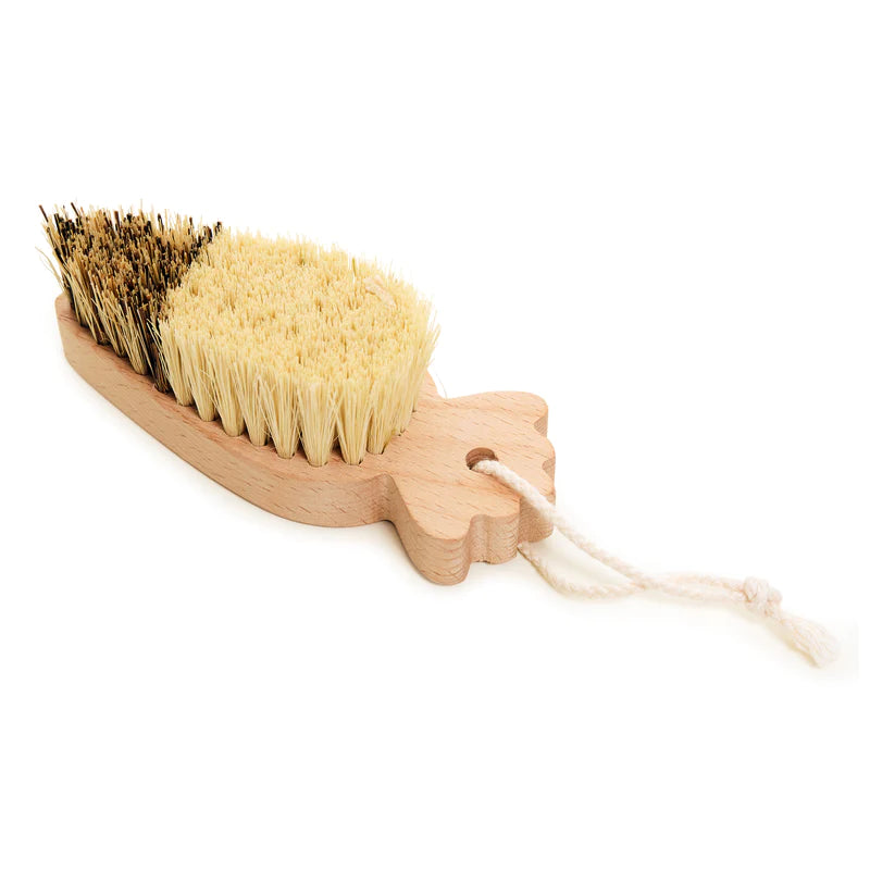 Kikkerland Wooden Carrot-shaped Vegetable Scrubber CU355 bristles