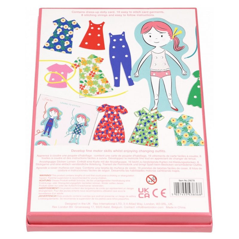 Learn To Stitch Dress-Up Dolly Kit 29578 box rear