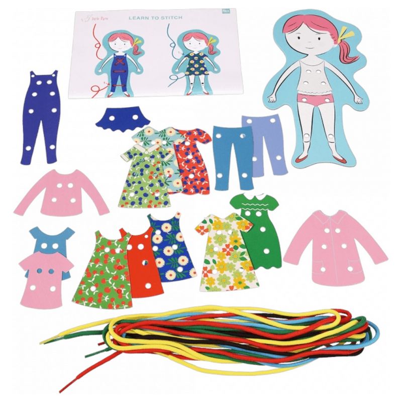 Learn To Stitch Dress-Up Dolly Kit 29578 contents