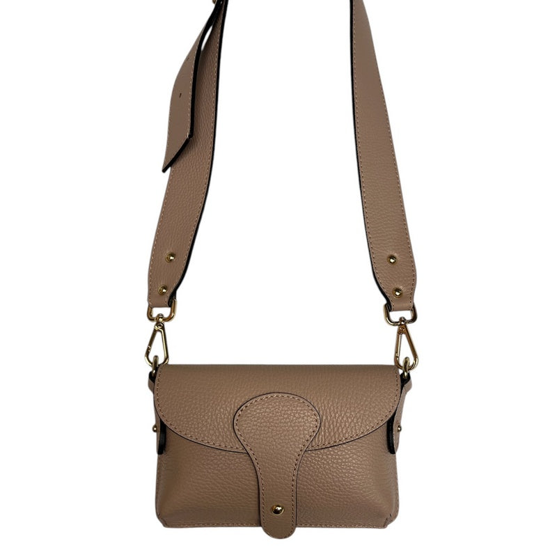 Leather Mini Crossbody Handbag in Smoke Rose with strap