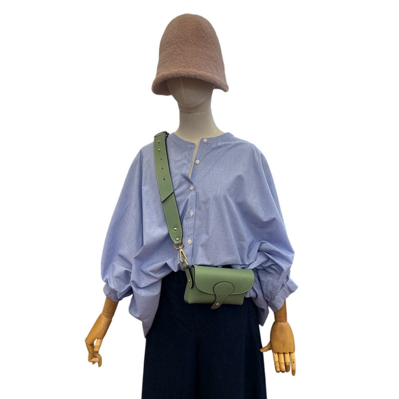 Leather Mini Handbag in Dusty Green on mannequin
