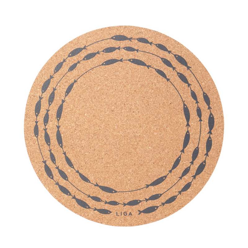 Liga Eco Living Cork Max Round Placemat Set Fish On A Line CRK-PM-FIS-LINE-LRG-SET single