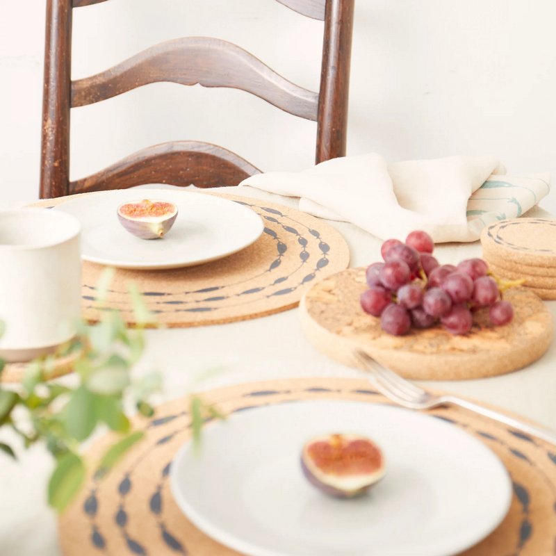 Liga Eco Living Cork Max Round Placemat Set Fish On A Line CRK-PM-FIS-LINE-LRG-SET lifestyle