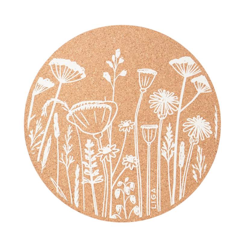 Liga Eco Living Cork Max Round Placemats Set Flowers CRK-PM-FLWR-LRG-SET front