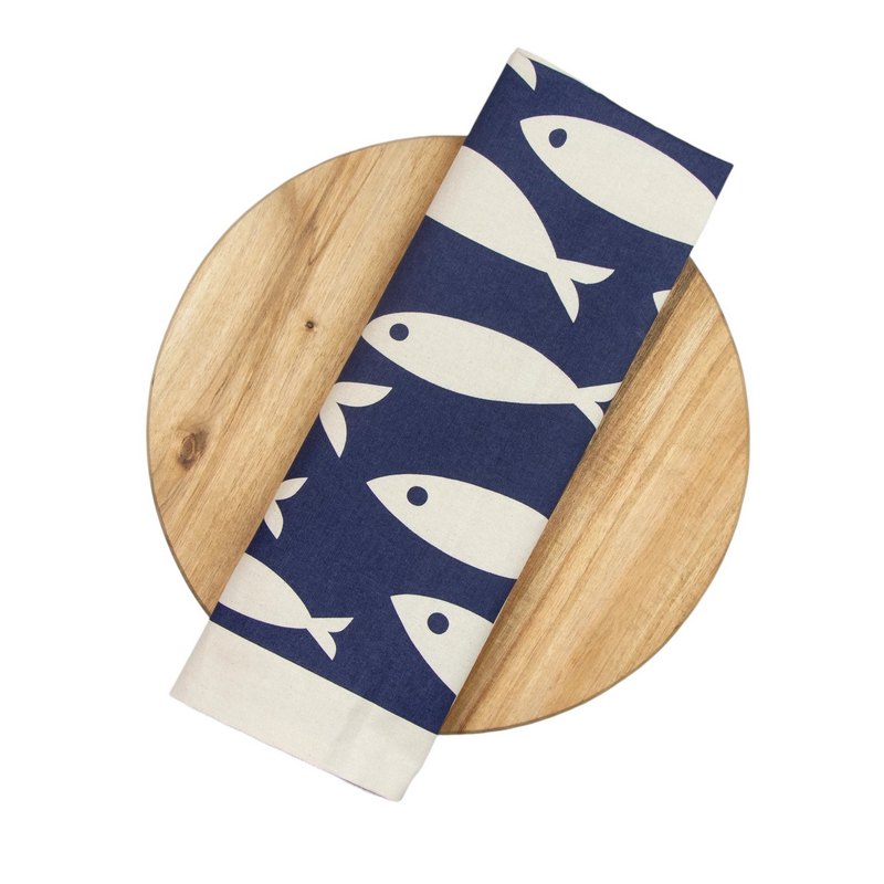 Liga Eco Living Organic Cotton Tea Towel Fish In The Sea ORG-TT-FISH SEA-NVY on board