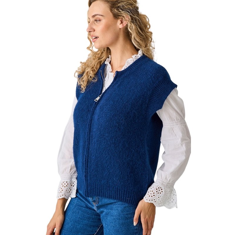 Luella Clothing Hidcote Alpaca Knit Zip-Up Tank Top French Navy on model side