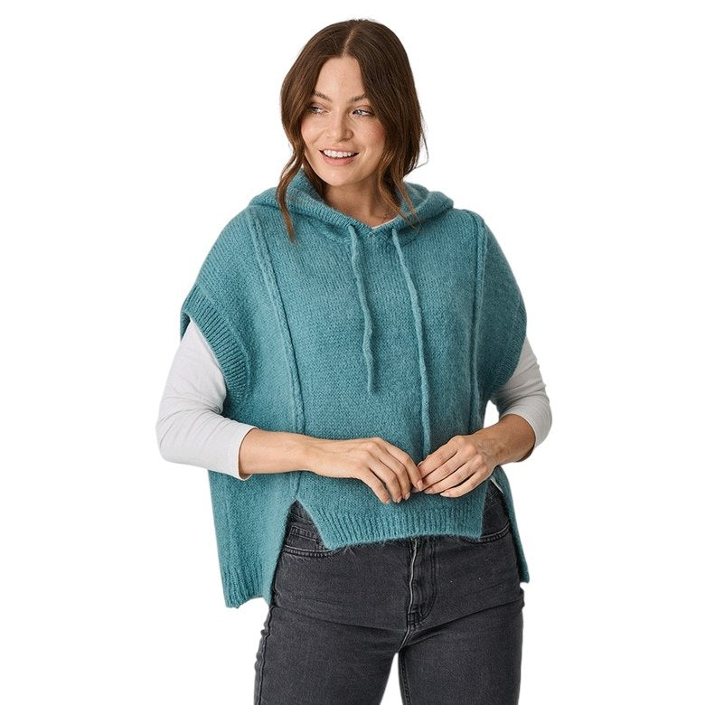 Luella Clothing Hillesley Mohair Knit Hooded Tank Top Duck Egg on model front