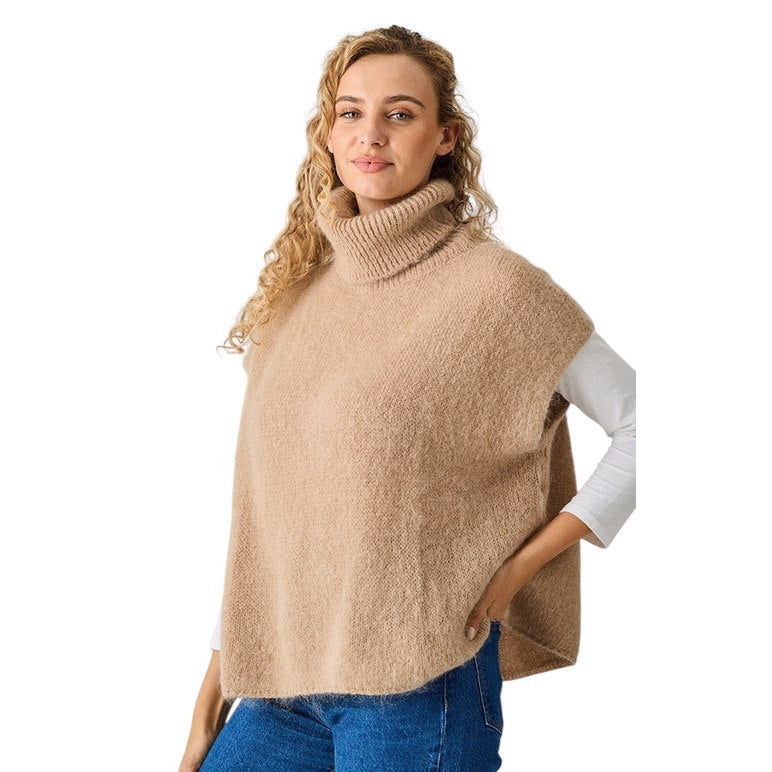Luella Clothing Uley Mohair Knit Oversize Roll Neck Tank Top Toffee on model angled