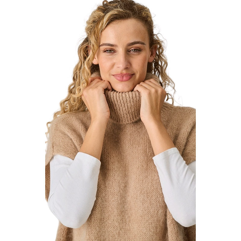 Luella Clothing Uley Mohair Knit Oversize Roll Neck Tank Top Toffee on model close-up
