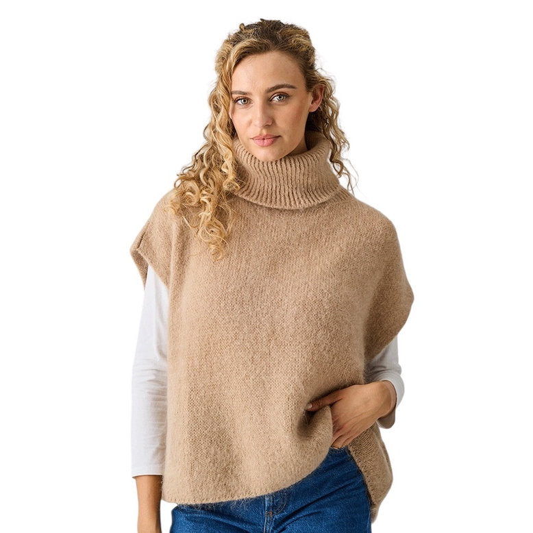 Luella Clothing Uley Mohair Knit Oversize Roll Neck Tank Top Toffee on model front