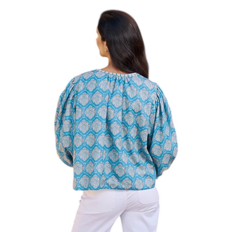 Luella Fashion Bari Jacket Printed Pattern Denim Blue on model rear