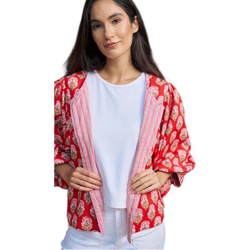 Luella Fashion Bari Jacket Printed Pattern Red on model front