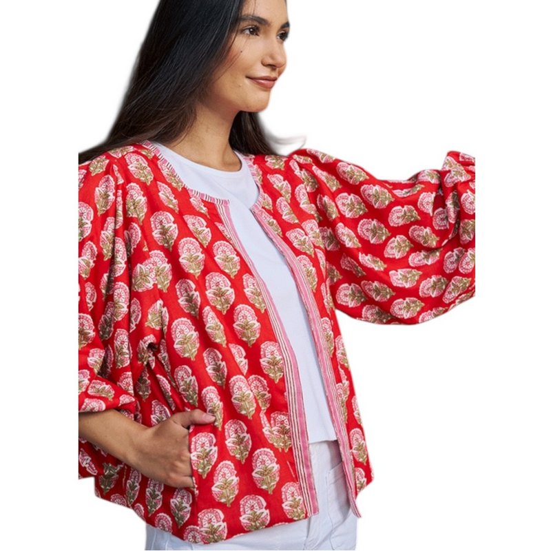 Luella Fashion Bari Jacket Printed Pattern Red on model side