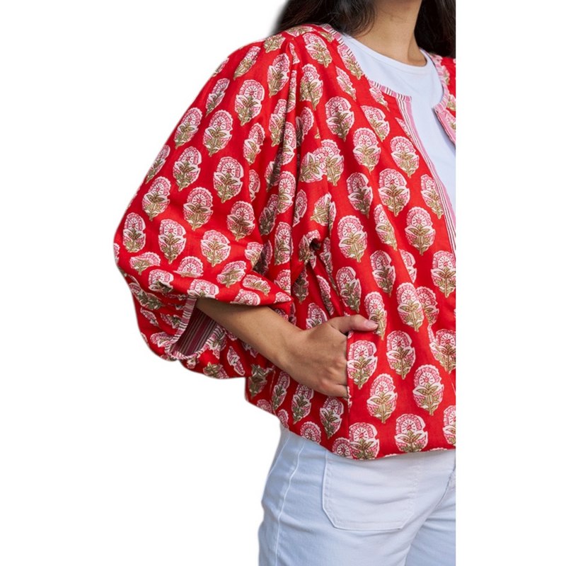 Luella Fashion Bari Jacket Printed Pattern Red on model sleeve