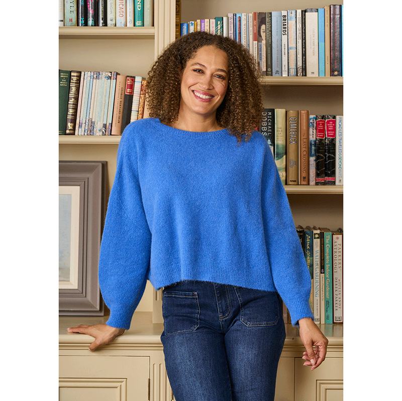 Luella Fashion Bettina Short Alpaca Jumper Bright Blue on model