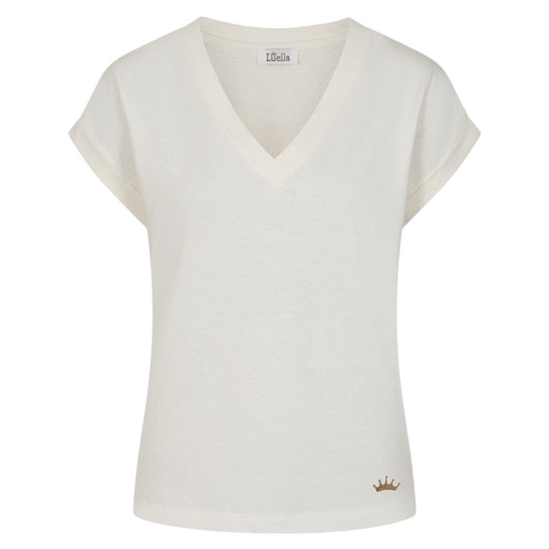 Luella Fashion Cotton T-Shirt V-Neck Vanilla front