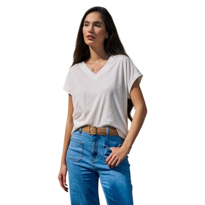 Luella Fashion Cotton T-Shirt V-Neck Vanilla on model main