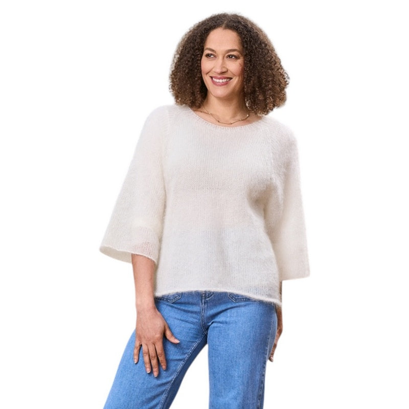 Luella Fashion Gassato Loose Weave Mohair Jumper Vanilla on model front 1
