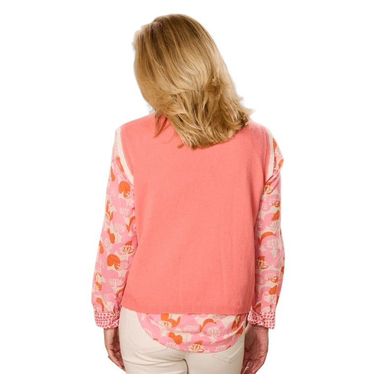 Luella Fashion Mimi Cashmere Contrast Trim Tank Top Coral & White on model rear