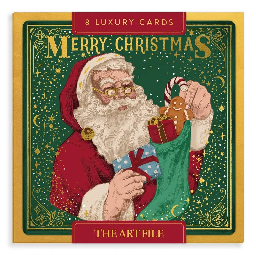 Luxury Christmas Cards Box of 8 - Merry Christmas Vintage Santa