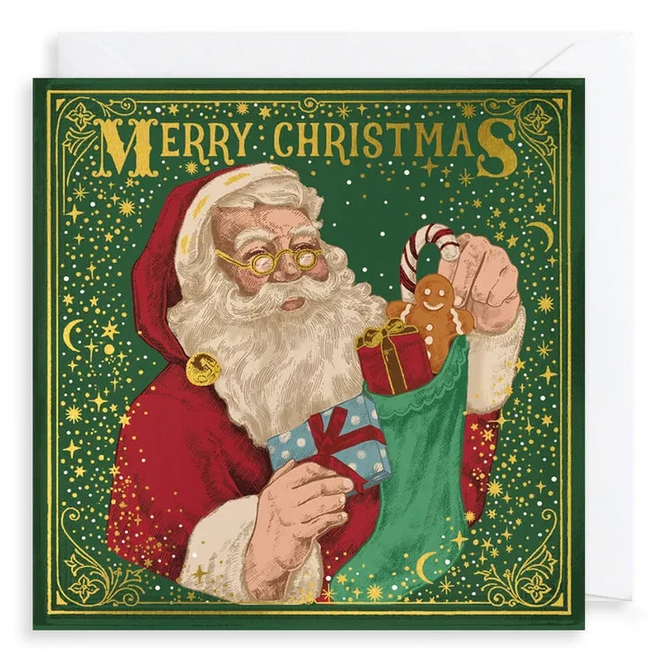 Luxury Christmas Cards Box of 8 - Merry Christmas Vintage Santa