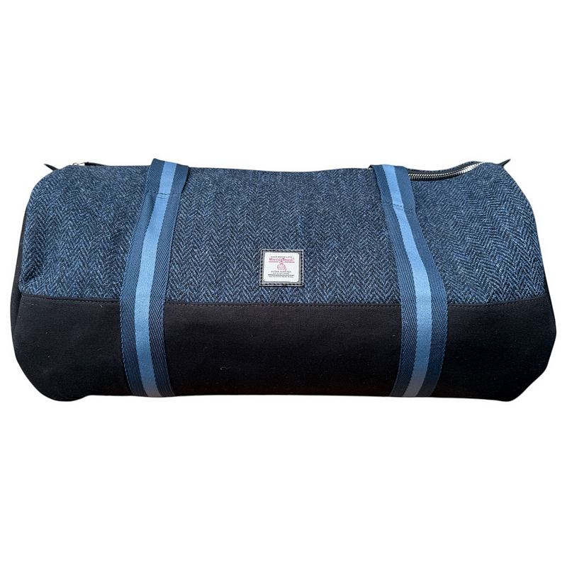 Maccessori Blue Harris Tweed Barrel Holdall front