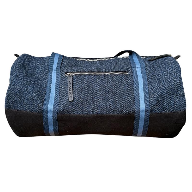 Maccessori Blue Harris Tweed Barrel Holdall rear