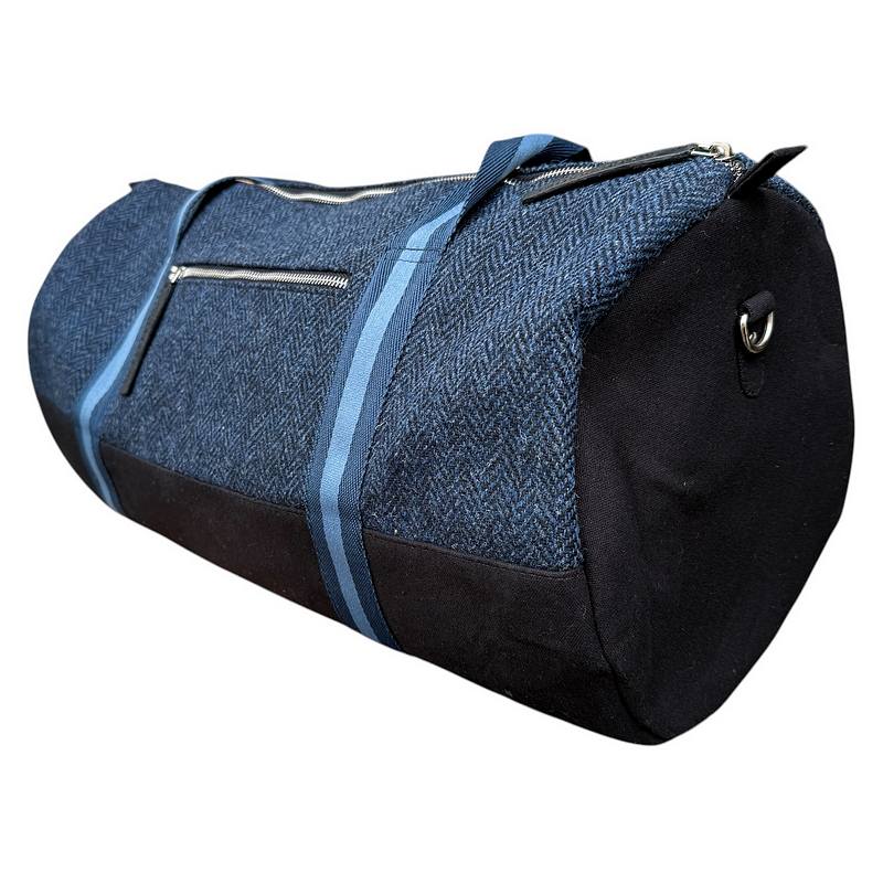 Maccessori Blue Harris Tweed Barrel Holdall side