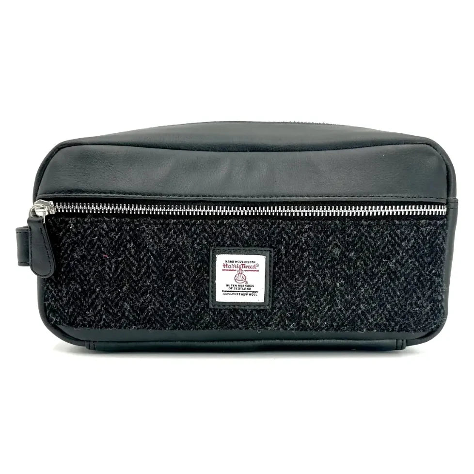 Maccessori Charcoal Harris Tweed Wash Bag front
