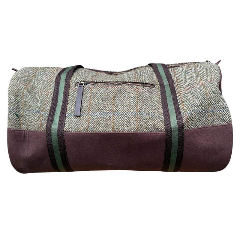 Maccessori Country Green Harris Tweed Barrel Holdall rear