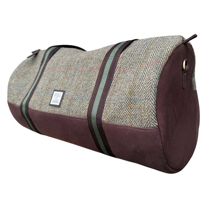 Maccessori Country Green Harris Tweed Barrel Holdall side