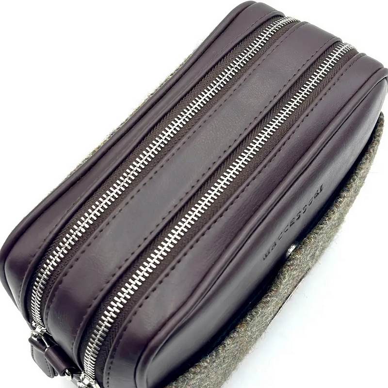 Maccessori Country Green Tweed Camera Bag zips