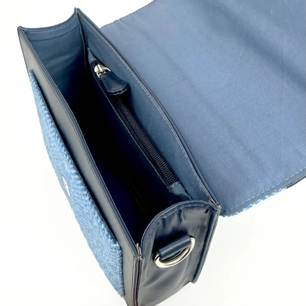 Maccessori Mini Messenger Bag Sky Blue Tweed Herringbone inside