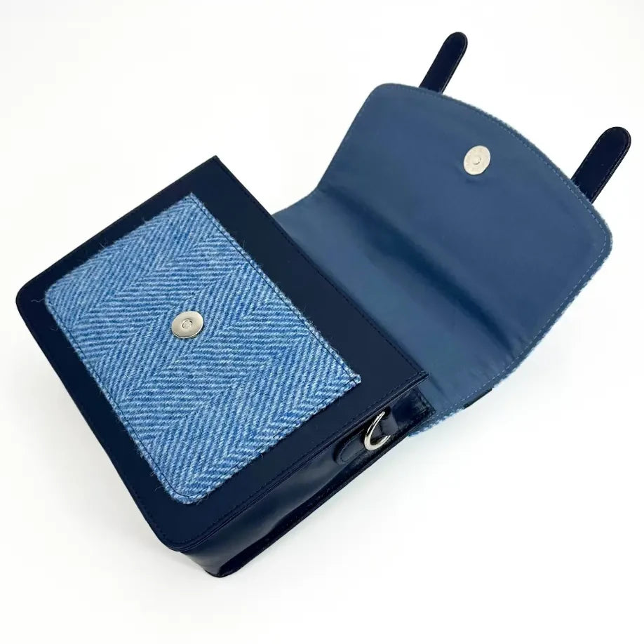 Maccessori Mini Messenger Bag Sky Blue Tweed Herringbone open