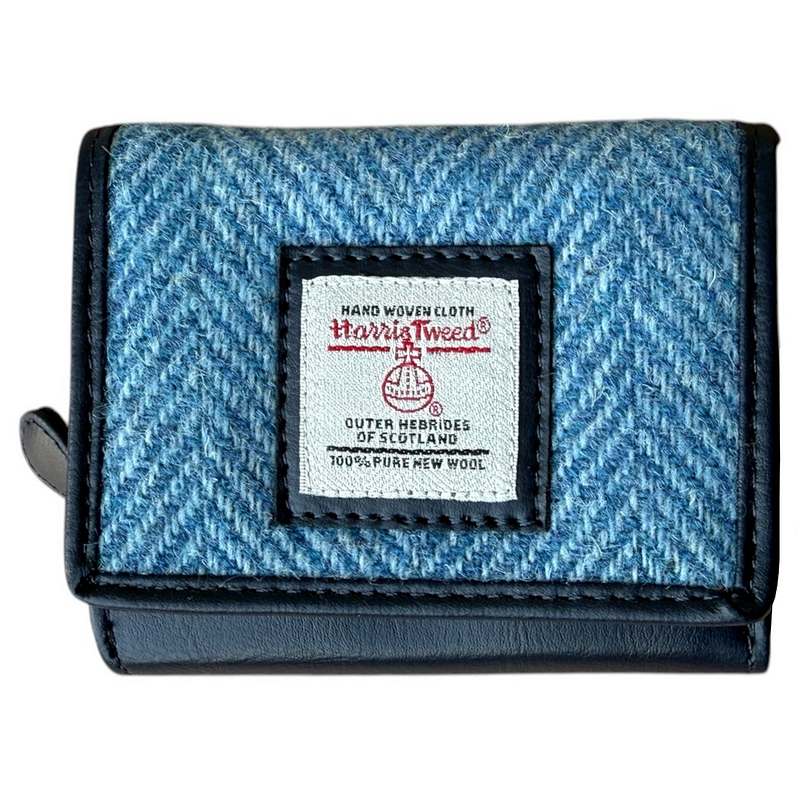 Maccessori Sky Blue Harris Tweed Trifold Purse front