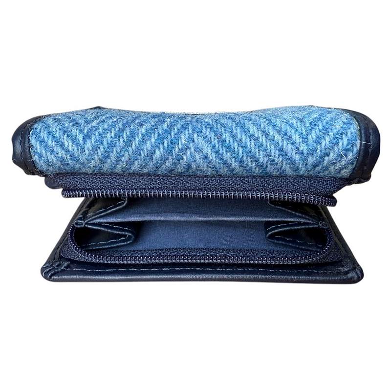 Maccessori Sky Blue Harris Tweed Trifold Purse open