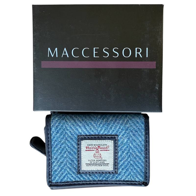 Maccessori Sky Blue Harris Tweed Trifold Purse with box
