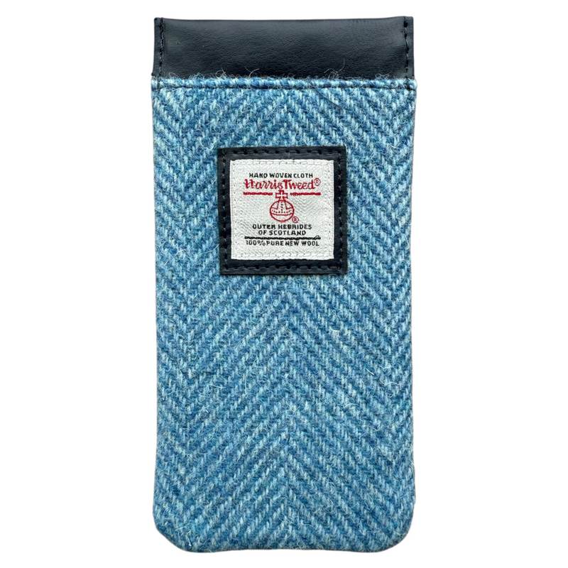 Maccessori Sky Blue Herringbone Harris Tweed Glasses Sleeve front