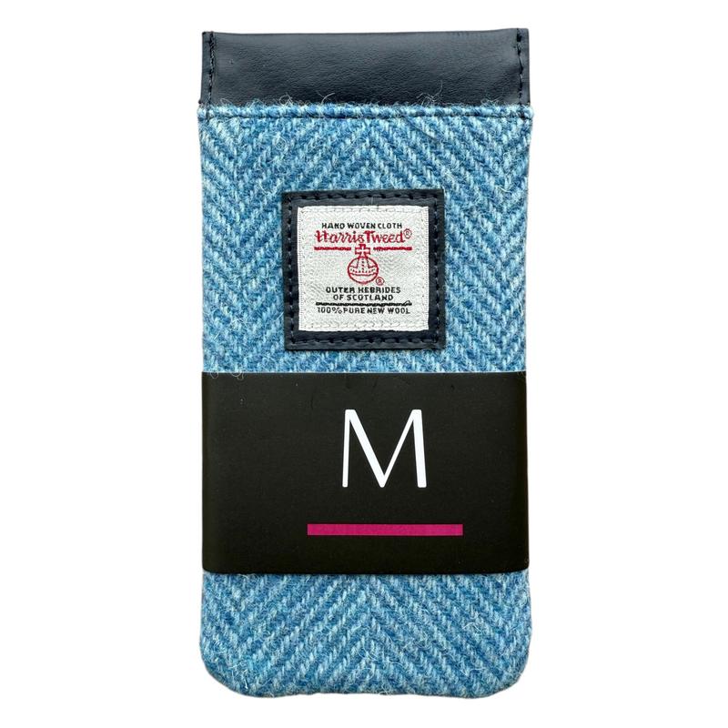 Maccessori Sky Blue Herringbone Harris Tweed Glasses Sleeve with label