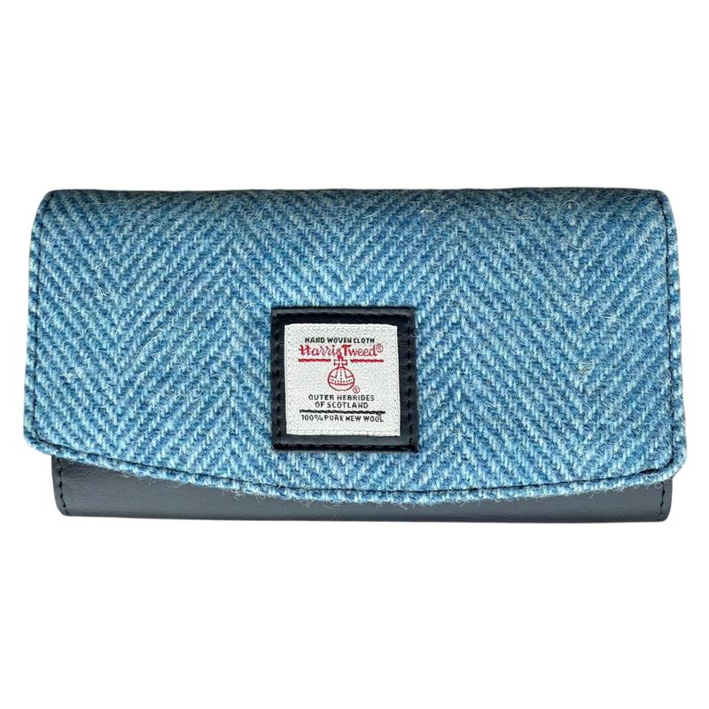 Maccessori Sky Blue Herringbone Harris Tweed Ladies Envelope Purse open