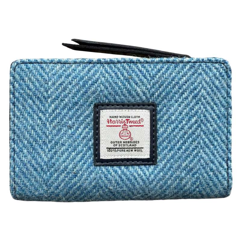Maccessori Sky Blue Herringbone Harris Tweed Zip Purse front