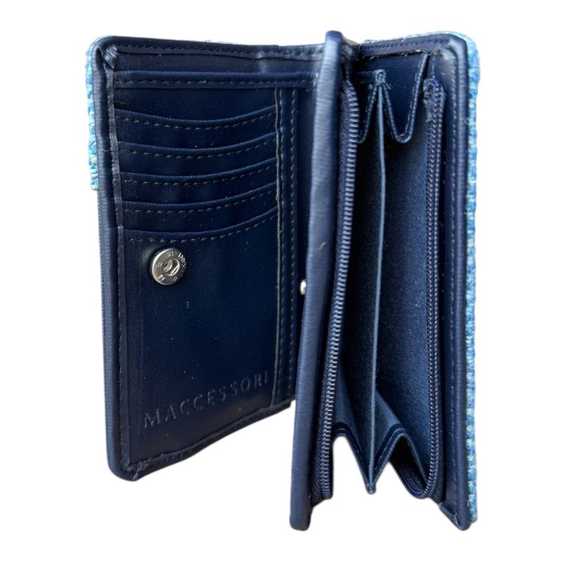 Maccessori Sky Blue Herringbone Harris Tweed Zip Purse open
