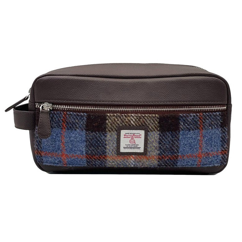 Maccessori Wash Bag Blue & Brown Tweed front
