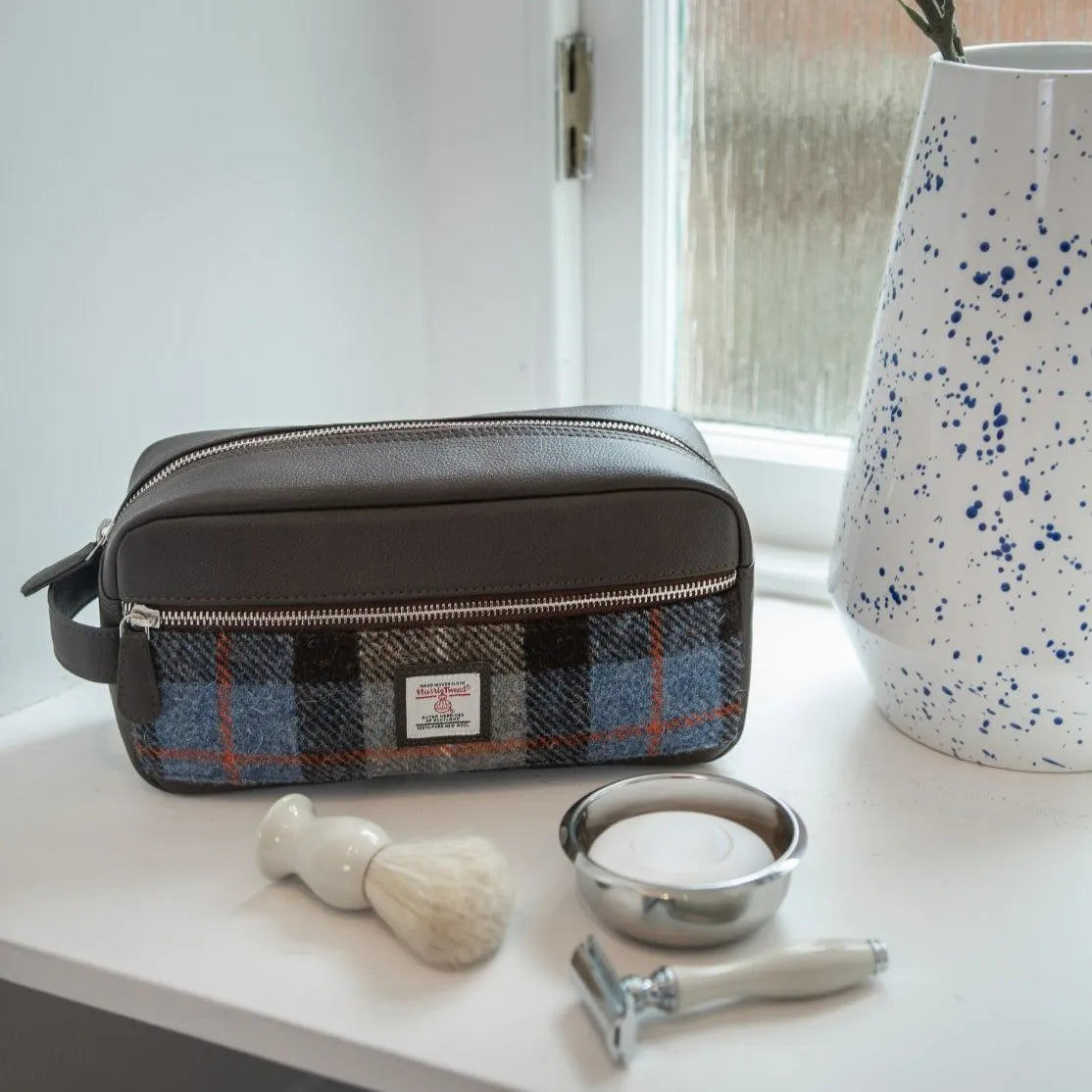 Maccessori Wash Bag Blue & Brown Tweed lifestyle